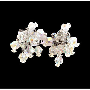 HP Vintage Laguna Faceted Aurora Borealis Dangle Chandelier Clip On‎ Earrings